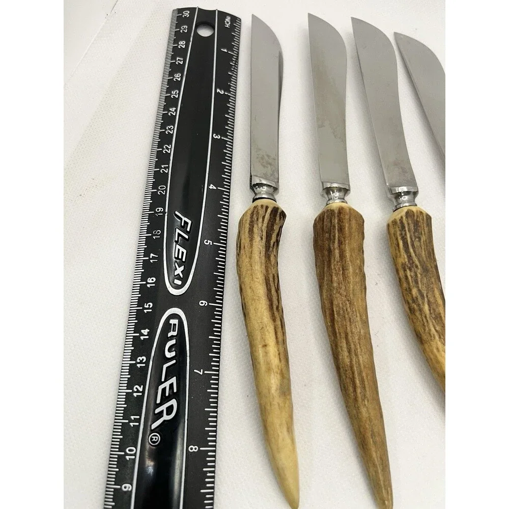 4 Vintage SOLINGEN BARON Germany Stag Handle Steak Knife knives rustic